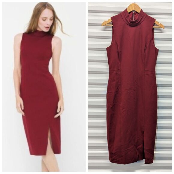 WHBM Size 4 Deep Red Mock Neck Bodycon Dress - Picture 1 of 10